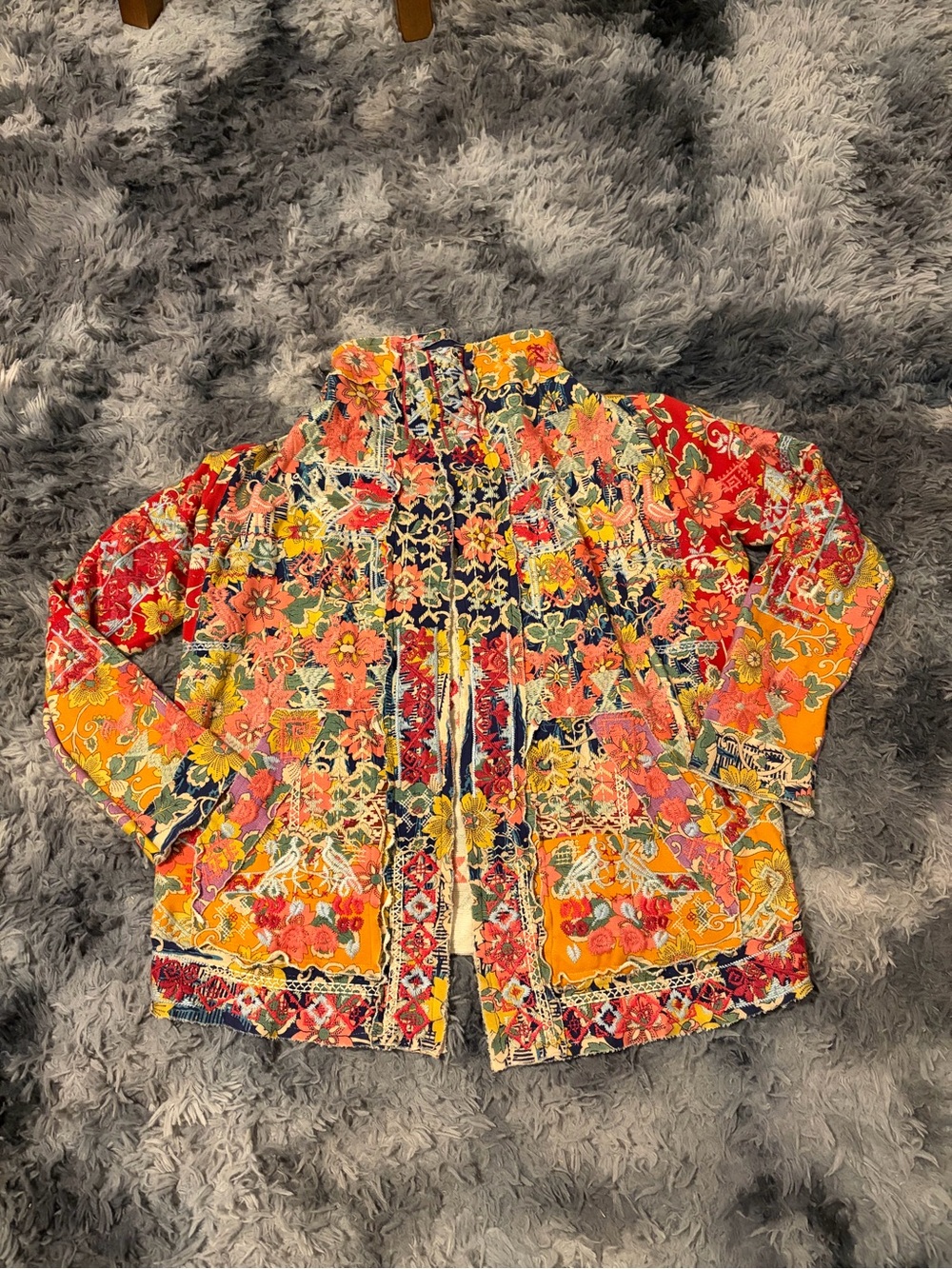 Biya Johnny Was Embroidered Patchwork Floral Cotton Jacket Cardigan Medium Boho⁠